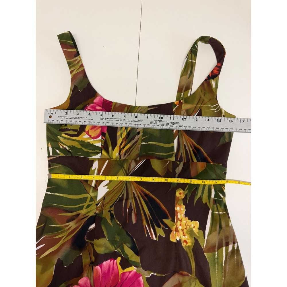 Connected Apparel Women Brown Pink Tropical Hibiscus Floral Sheath Dress 10 - Picture 6 of 7